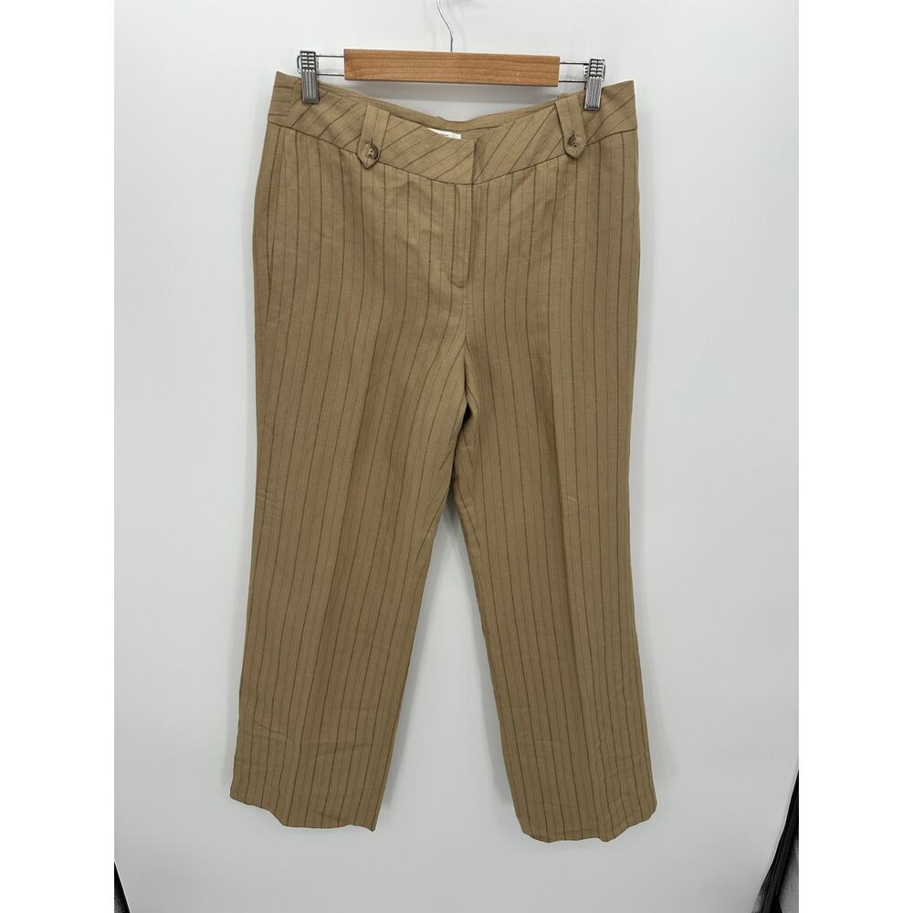 Ann Taylor Loft DressPants Women 8 Tan Striped Linen Blend Slacks Trousers Loose
